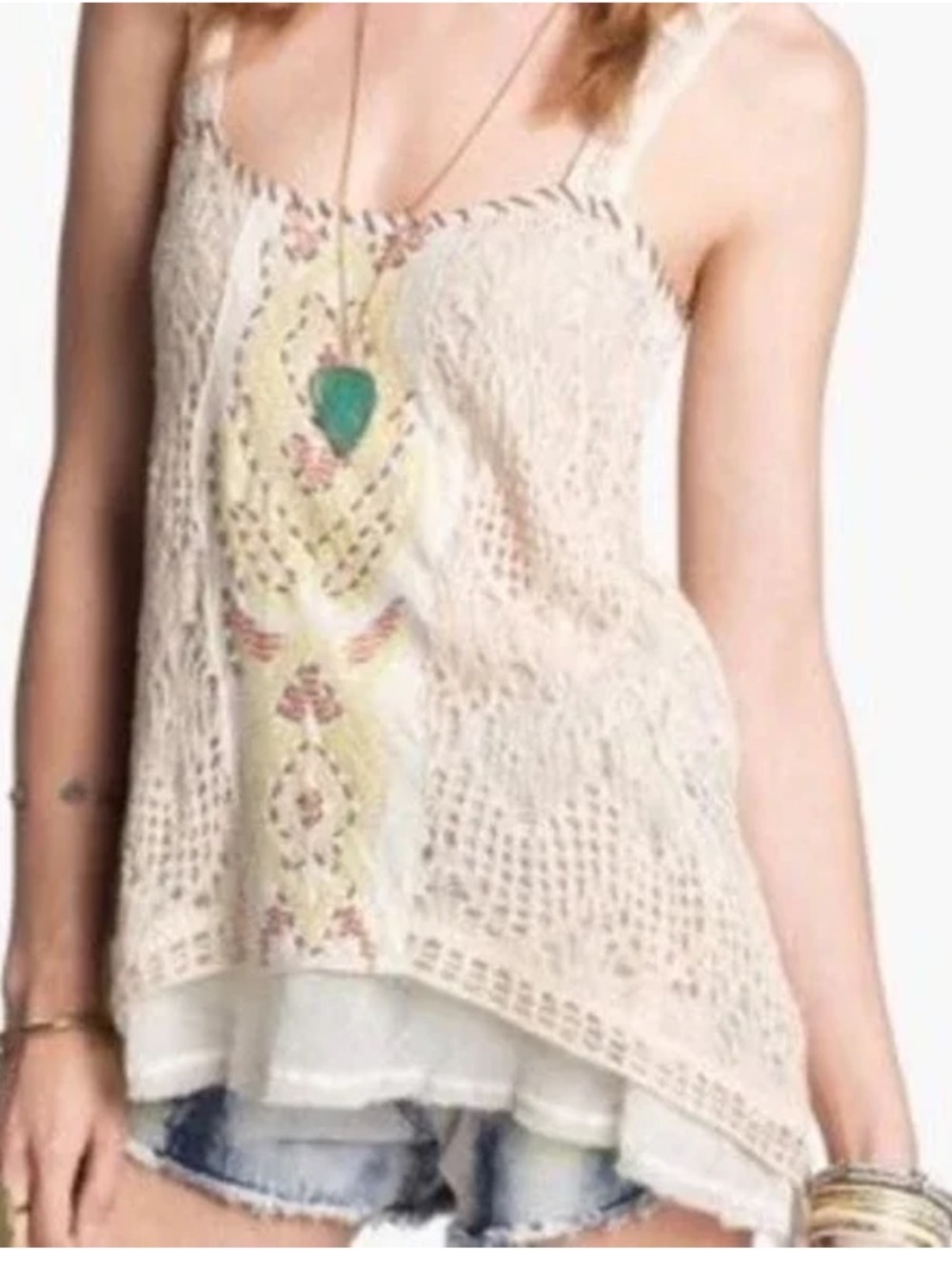 Free People Maya Crochet Sequined Camisole with Embroidered Front NWT